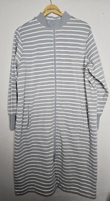 德卢斯贸易公司 尺寸 1X Souped Up 抓绒拉链长袍睡衣灰色条纹 — 第 1/3 张图片