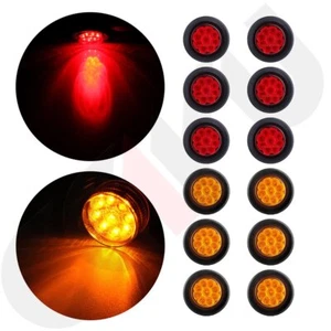12pcs (Red Amber) 2" Round Led Side Marker Light 9 LED Flower Petal Look+Grommet - Picture 1 of 11
