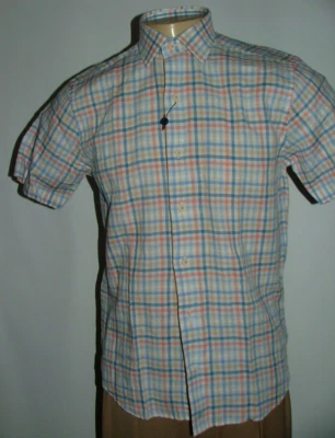 NEW WOT DAVID DONAHUE CASUAL SHIRT SIZE S  LINEN COTTON BLUE WHITE PLAIDS #535 - Image 1 of 4