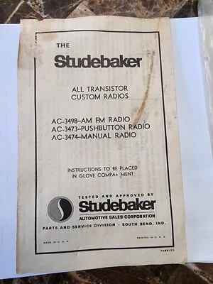 Studebaker All Tansistor Custom Radio/ Receiver Instruction 7288133 - Image 1 of 4
