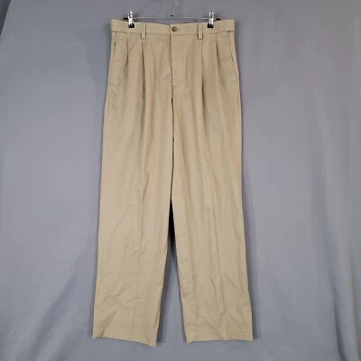 Pantalones chinos para hombre Izod plisados tiro medio cintura ajustable tostado talla 33 x 32 Foto 1 de 4