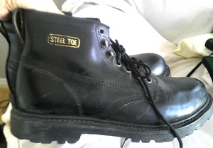 GOLDEN FOX BLACK LEATHER STEEL TOE ANKLE WORK BOOTS, SIZE 12 M - Picture 1 of 5