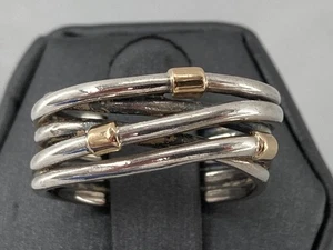 Pandora 14K Gold Wrap Crossover 2 Tone Band Sterling Silver Ring Size US 9 Eu 60 - Picture 1 of 10