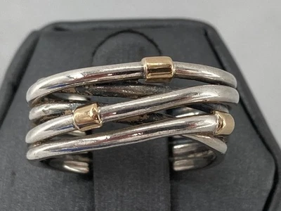 Pandora 14K Gold Wrap Crossover 2 Tone Band Sterling Silver Ring Size US 9 Eu 60 - Image 1 of 4