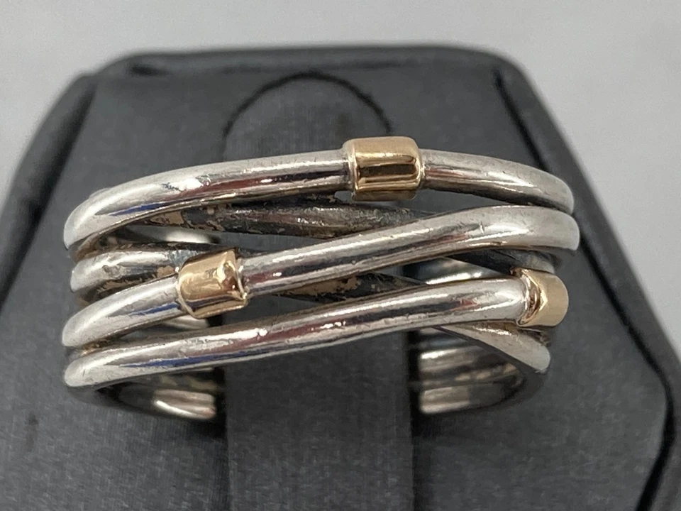 Pandora 14K Gold Wrap Crossover 2 Tone Band Sterling Silver Ring Size US 9 Eu 60 - Image 1 of 4