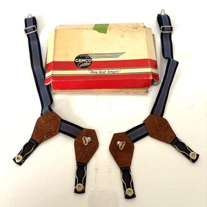 Vintage Sock Garters Gemco 1920’s Mens Blue Leather - Picture 1 of 7