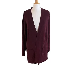 Croft & Barrow Cotton Blend Long Open Cardigan, Burgundy Red, Pockets, Size 2X - Picture 1 of 11