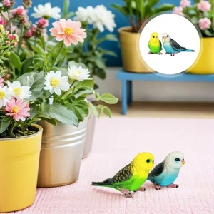 2pcs Bird Model Ornament Small Parrot Figurine Kids Toy Green Blue - Picture 1 of 12