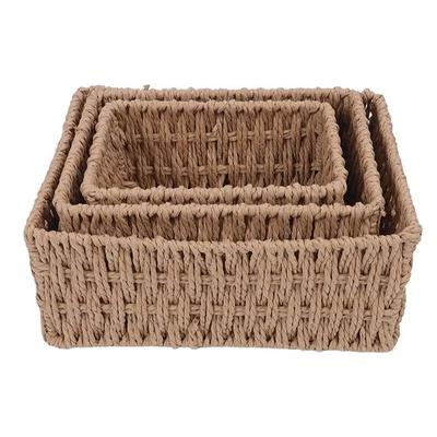 3PCS Wicker Storage Baskets For Shelves Organizing Decorative Woven Storage - Image 1 of 4