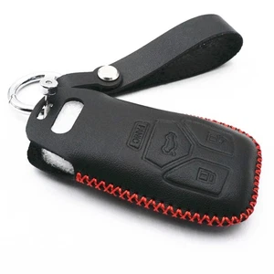 Black Leather for Audi Q5 Q7 A4 A5 A6 S5 TT Key Fob Cover Chain Case 4 Buttons - Picture 1 of 5