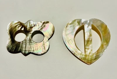 De Colección Conjunto de 2 Bufanda Antigua Madreperla Diapositivas Cinturón Hebilla Tallado Abulón MOP Foto 1 de 4