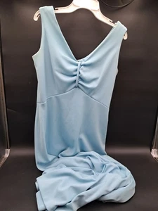 Vintage 70er Jahre puderblau Maxikleid 58" Länge, 30" Empire-Taille, 34 1/2" Brustumfang - Bild 1 von 11