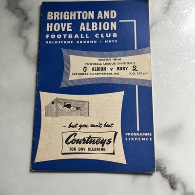 Brighton + Hove Albion Vs Bury , Div 2 , Match Played 2/9/1961 , Writing Inside - Image 1 of 4