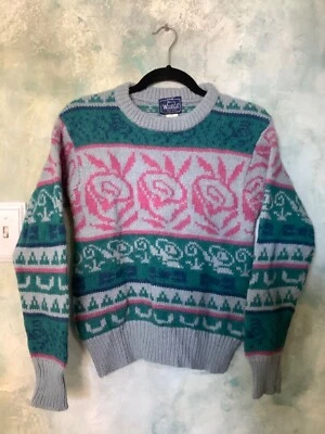 Suéter de lana Woolrich vintage años 80’s para mujer rosa y verde azulado talla. S Foto 1 de 4
