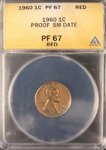 1960 LINCOLN MEMORIAL PROOF SM DATA CENT GEMMA UNC ANACS PF67 MONETA ROSSA USA 822 - Foto 1 di 2