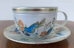 Dana Kubick 1997 VÖGEL Blechbecher & Untertasse mit Deckel von Elite Geschenkbox - Bild 1 von 5