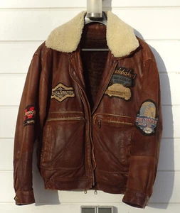 Herren Vintage Fliegerjacke Leder Fellkragen Bomberjacke Lederjacke Grösse M - Bild 1 von 13