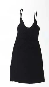 H&M Womens Black Cotton Blend Slip Dress Size XS V-Neck - Picture 1 of 12