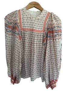 Ulla Johnson Size 0 Silk Beige Orange Peasant Blouse Top Cottagecore - Picture 1 of 8
