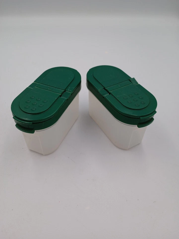 VTG Tupperware Modular Mates Spice Shakers Storage Containers Clear w/ Green Top - Image 1 of 4
