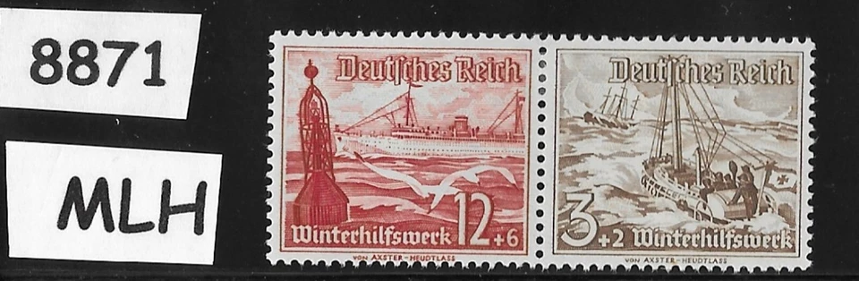 #8871  MLH stamps  B107 &  B112  Germany 1937 Winter Relief / Ships / Schooners  - Image 1 of 1