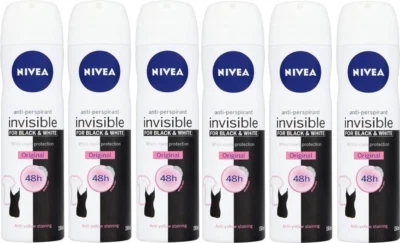 Nivea Anti-Perspirant Deodorant Black & White Invisible Original Women 150ml x 6 - Image 1 of 4