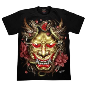 T-Shirt Oni Demon Japanese Mask Samurai Glow In The Dark Black Shirt New Year - Picture 1 of 11