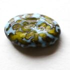 Vintage Oval Glass Button Turquoise Blue W/ random Gold Overlay 11/16"