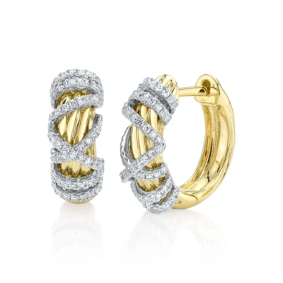 14K White Yellow Gold Diamond Huggie Earrings Natural 0.34 CT - Image 1 of 2