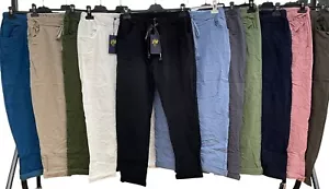 Ladies Italian Plain Magic Elasticated Stretchy Comfy Trousers Jogger Pants UK - Picture 1 of 14