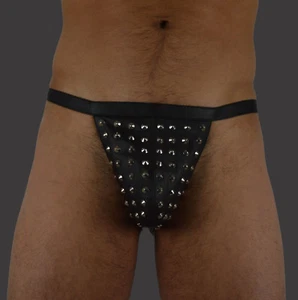 AW-5044 Ledertanga Nietenbesatz,Lederslip,Leather String,Studded leather Brief - Picture 1 of 5