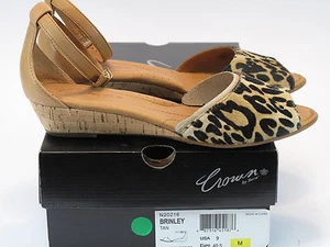CROWN by BORN Women's BRINLEY Tan/Cheetah Ankle Strap Sandal US 9 M #N20216 - Picture 1 of 3