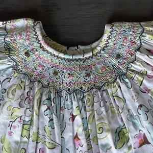 Le' Za Me Girls Smocked Bishop Dress 100% Cotton Paisley 4 Long Sleeve - Picture 1 of 4