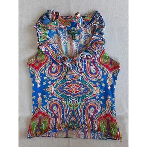 Blusa sin mangas Pullover Lauren Ralph Lauren para mujer pequeña mediana floral con volantes cuello en V - Imagen 1 de 9