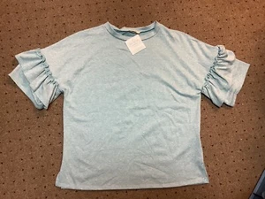 First Love NWT Women’s Knit Top Green/Mint, SzS, Ruffle Short Sleeves, - Picture 1 of 8