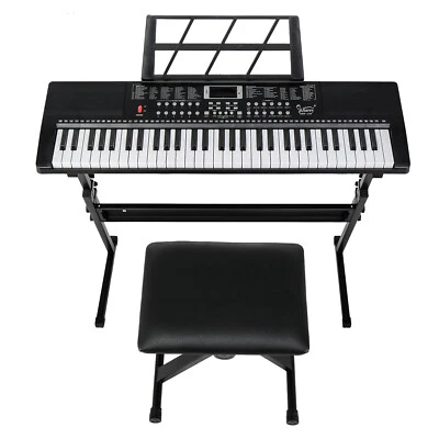 Glarry 3In1 61-Tasten E-Keyboard Set E-Piano mit klappbarem Ständer und Bank