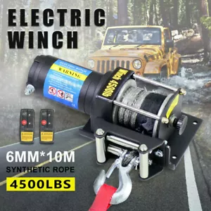 Electric Winch 12V 4500LBS (2041kg) Wireless Remote Synthetic Rope ATV Boat Car - Picture 1 of 12
