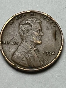 1934 P Lincoln Wheat Cent Strike Through Die OBV error coin Lot U820 - Picture 1 of 12