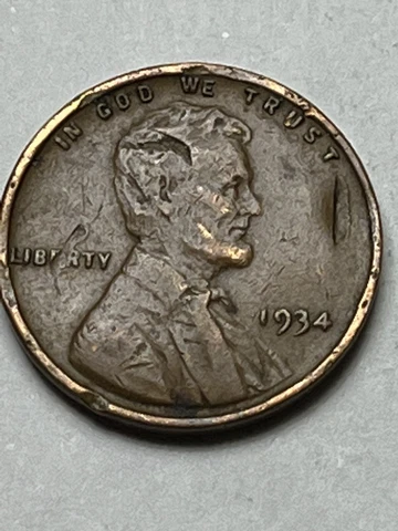 1934 P Lincoln Wheat Cent Strike Through Die OBV error coin Lot U820 Cover