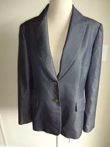 Womens Shiny Blue Antonio Melani Suit Jacket Blazer Career 14 Lined Pockets - Picture 1 of 6