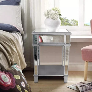 Elegant Mirrored Glass Bedside Table Nighstand Side Table Cabinet Drawer & Shelf - Picture 1 of 15