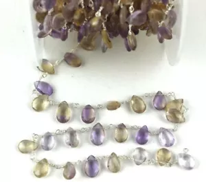 Sterling Silver Rosary Chain,Ametrine Pear And Heart Shape Bead Gemstone Jewelry - Picture 1 of 7