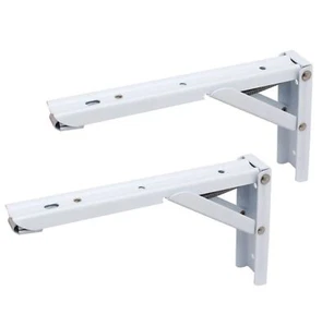 2x Ménsula Plegable Sujetador de Estante Acero Inox. Ángulo Estantería en Blanco - Picture 1 of 9