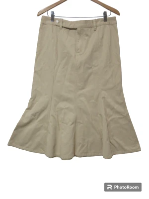 Sz 10 Y2K RALPH LAUREN Khaki Tan Bell Flared Panel Midi Skirt Preppy Jean Beige - Image 1 of 4