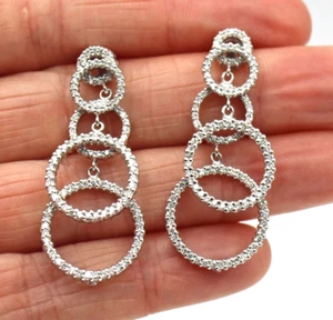 18K Roberto Coin White Gold and Diamond Circles Dangle Earrings 10.2 Grams - Picture 1 of 11