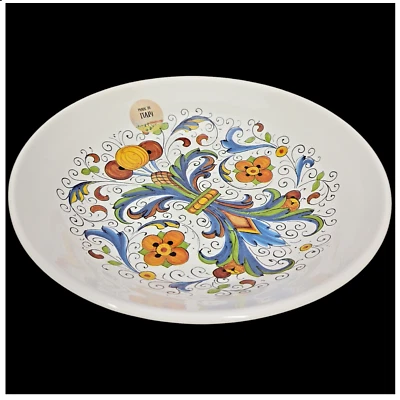 Cuenco de pasta Cerámica Cuore 9" blanco azul amarillo pergaminos florales Italia italiana de colección Foto 1 de 4