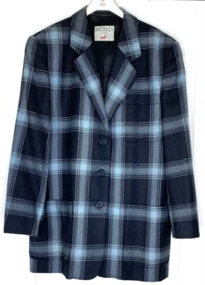 Blazer longo estampado xadrez azul carvão MONDI casaco de carro jaqueta topper 12 42 - Imagem 1 de 4