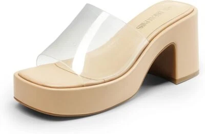 Sandalias de tacón con punta cuadrada abierta Y2K con plataforma gruesa sin cordones para mujer Foto 1 de 4