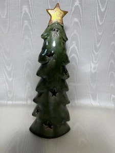 LUMINARY GREEN CERAMIC CHRISTMAS TREE WITH GOLD STAR 14 IN. - Picture 1 of 4