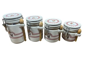Set Of 4 Ceramic Kitchen Canisters With Chef Design & Wooden Spoons - Picture 1 of 8